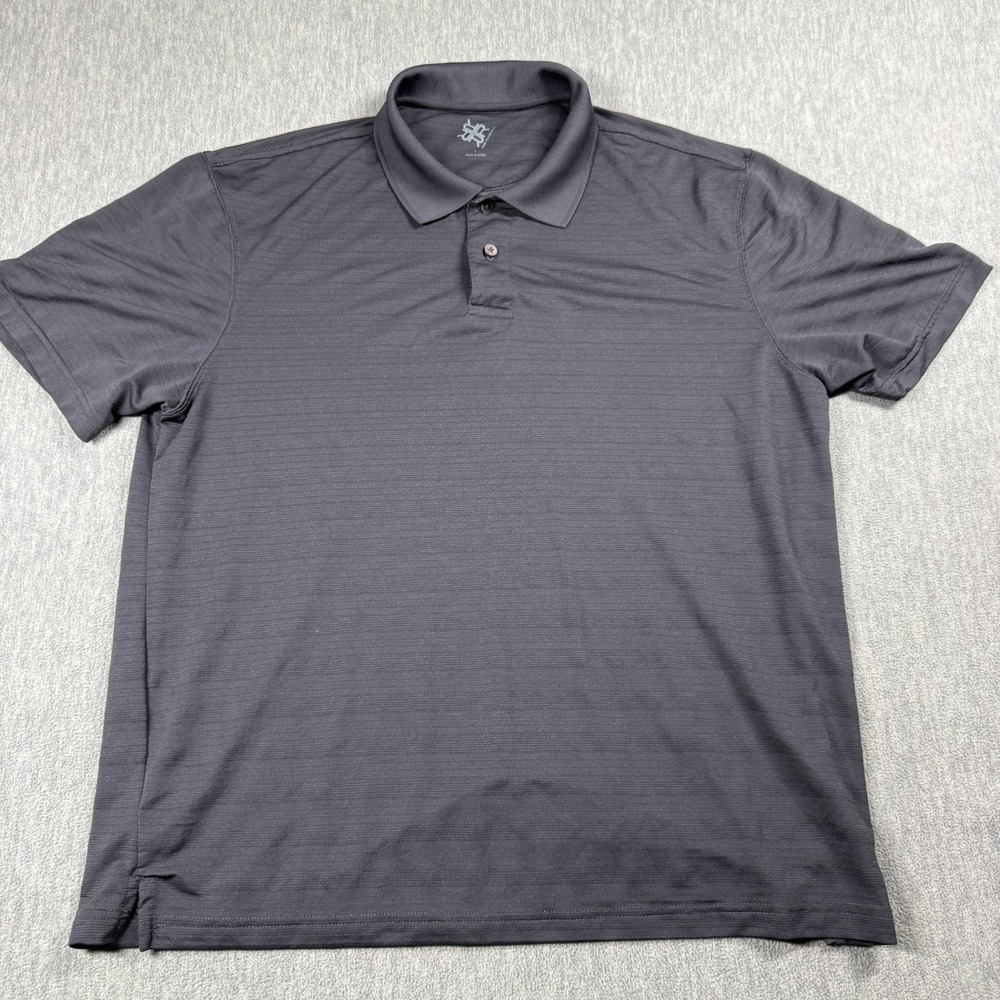 R&R Casual Shirt Mens Large Gray Horizontal Stripe Short Sleeve Polo Golf Polyes
